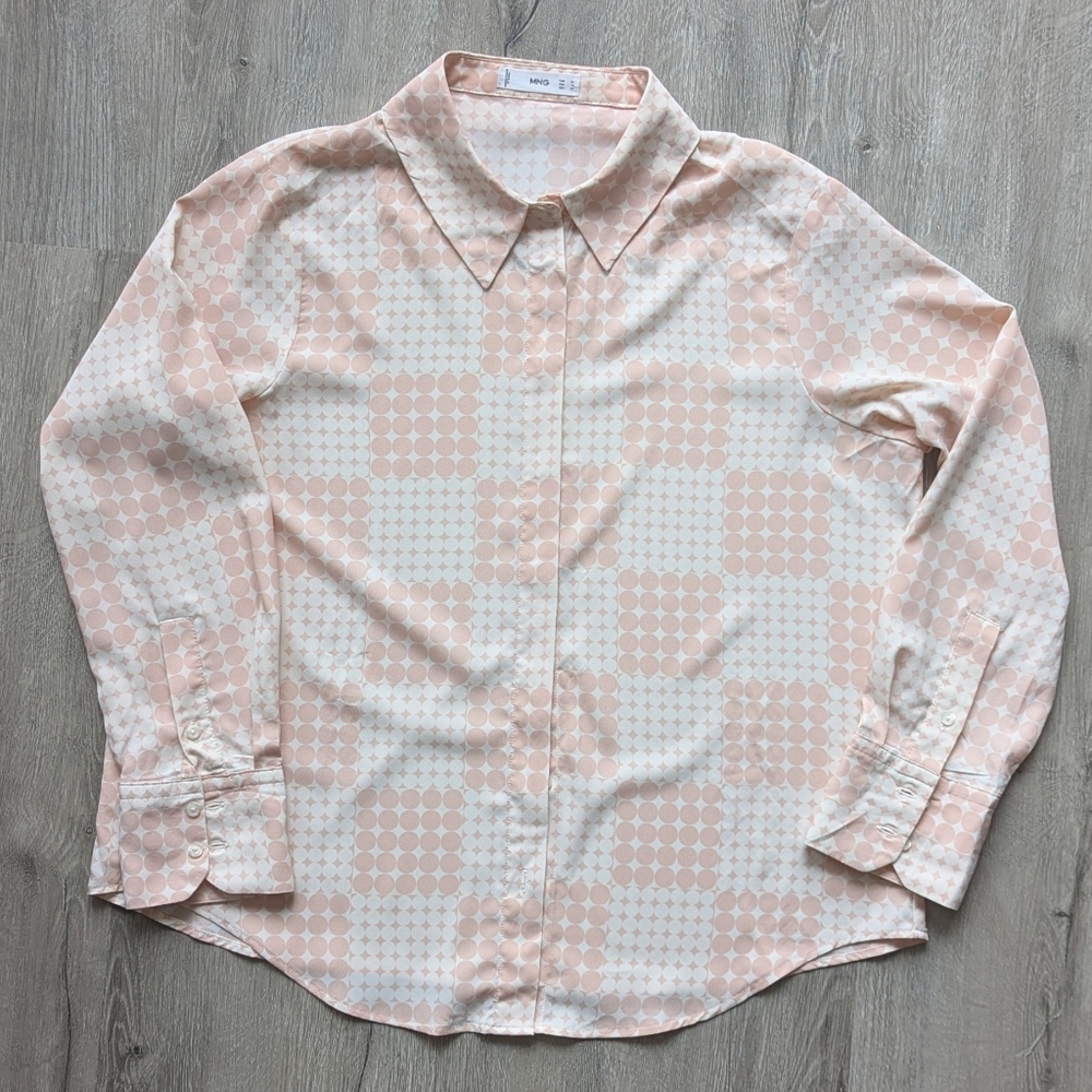 Flowy Patterned Button Down Mango Top - Picture 2 of 9